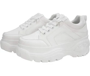 Lucky Step Women's White Chunky Wedge Fashion Lace Up Sneakers Size 9 - Picture 1 of 7