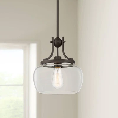 Bronze Mini Pendant Light 10 1/2" Industrial Clear Glass for Dining Room House - Image 1 of 4