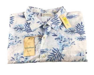 Roundtree & Yorke Caribbean Hawaiian Style Shirt Men's 4XB Linen/Cotton Vacation - Image 1 of 4