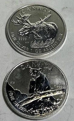 2012 Canadian $5 Maple Leaf  Wildlife Series MOOSE / Cougar 2 Coins 9999% - Image 1 of 4