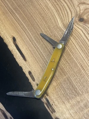 复古 Kabar 3 刀片口袋刀黄色 Delrin Stockman — 第 1/4 张图片