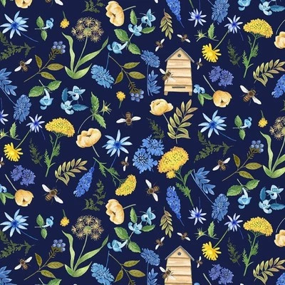 BOLT END 34 INCHES Timeless Treasures Bee Kind Wildflower and Bee Hives Fabric - Image 1 of 4