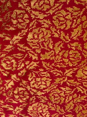 Vintage Burch Thick Red & Gold Rose Velvet Upholstery Remnants 65" x 56” READ - Image 1 of 4