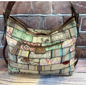 Vintage Etienne Aigner Tuscon Patchwork Canvas Shoulder Bag Tote Purse Boho - Picture 1 of 20