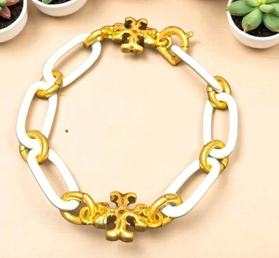 NUEVO Brazalete Tory Burch Roxanne Oro Y Blanco  Foto 1 de 4