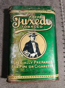 Vintage Antique Tuxedo Tobacco Pipe Cigarette Tin Pocket Can 1920s-30s *EMPTY* - Picture 1 of 13