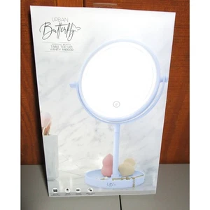 Urban Butterfly LED Vanity Mirror Round Face Cloud Blue Storage Compartment - Picture 1 of 2