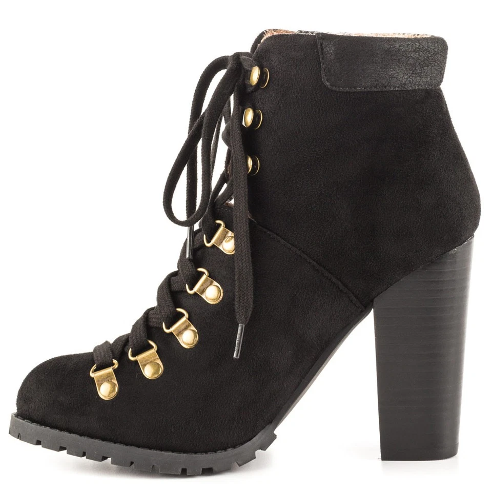 Luichiny Anna may IMI Suede Lug Sole Lace Up Combat Stacked heel Ankle Booties - Image 1 of 1