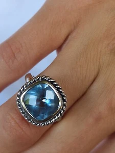 Vintage Aquamarine  8ct Sterling Silver Ring - Picture 1 of 11
