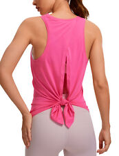 CRZ YOGA Pima Cotton Women's Workout Tank Tops Split Open Back High Neck Shirts