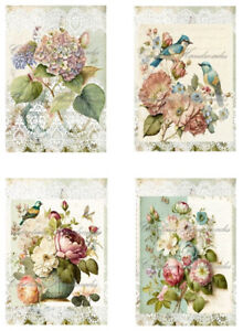New ListingCottage Garden Flowers Ab Reproduction Fabric Blocks (4) @ 3.25X4.75" Each