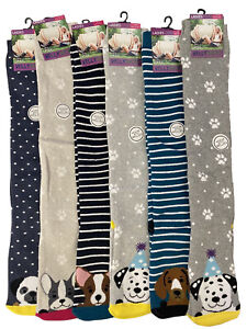 Dog Print Ladies Welly Boot Socks Long Design Funky Wellington Sock Size 4-7