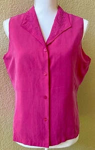 ANNE CARSON Women's L Silk Top Shirt Sleeveless Embroidered Embellished Lined  - Picture 1 of 12