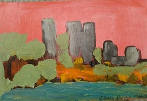 Original Kunst Gemälde Abstrakte Landschaft Acryl Papier 6" x 9" Herbst in New York - Bild 1 von 3
