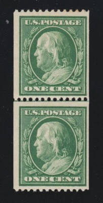 US 348 1c Franklin Mint Line Pair with Weiss Cert F-VF OG H SCV $300 - Image 1 of 3