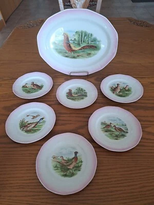 Limoges USA China Serving Platter & 6 Dessert/Salad Plates Bird Pattern Signed - Image 1 of 4