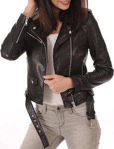 Celebrity Women's Lambskin Leather Jacket Motorcycle Slim Fit Biker - Picture 1 of 5
