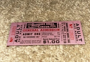 1938 ROBBINS BROS. CIRCUS CIRCUS Ticket - $1.00 ADULT RED WAGON - Picture 1 of 4