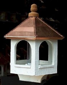 Bird Feeder Small Arched White with Copper Roof Amish-made in USA