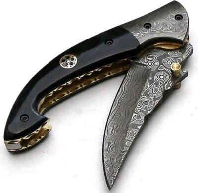 折叠刀大马士革钢大马士革钢折叠刀折叠实用刀 — 第 1/4 张图片