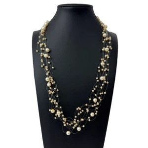 Vintage Floating Freshwater Pearl Necklace Japan 23" Lightweight Multi Strand - Picture 1 of 8