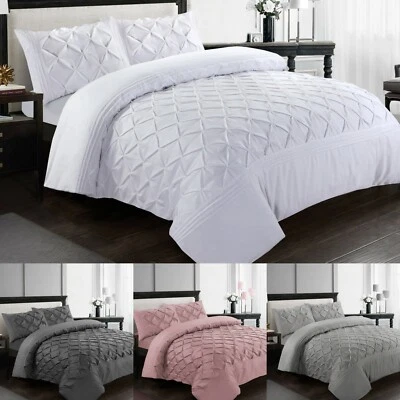 Luxury Pintuck Bedding Set 100% Egyptian Cotton Duvet Quilt Covers Bed Sets