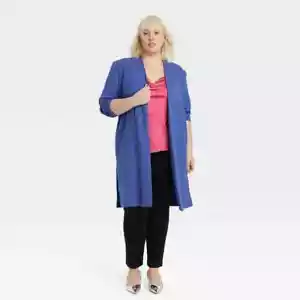 New Plus Size Women's Long Line Blazer - Ava & Viv Blue 2X - Picture 1 of 2