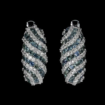 Orecchini In Argento Sterling 925 Zaffiro Rotondo Diamante Taglio Topazio Gemma - Immagine 1 di 4