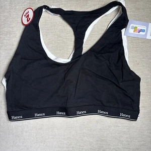 Hanes 2 Pack Triangle Bralette Breathable Cotton Black And White NWT - Picture 1 of 6