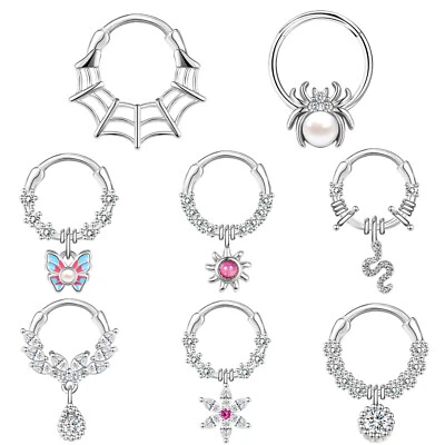 16G Stainless Steel Hoop Nose Septum Ring Opal Pearl CZ Ear Helix Conch Piercing - Image 1 of 4