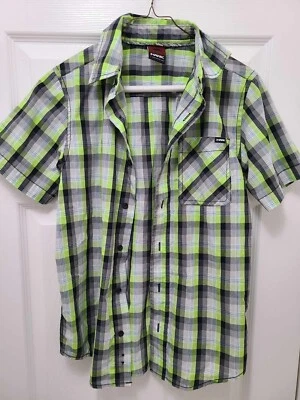 Мальчика молодежи Tony Hawk зеленый / черный короткий рукав клетку скейтбординга рубашка Sz L - Изображение 1 из 3