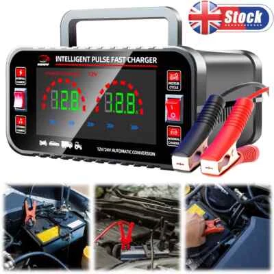 12V/24V Car Battery Charger Smart Automatic Battery Charger Pulse Repair AGM UK