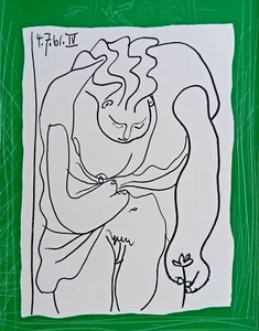 Original PICASSO Radierung Bloch #1061 in grün : Les Déjeuners 4.7.1961 - IV - Bild 1 von 7