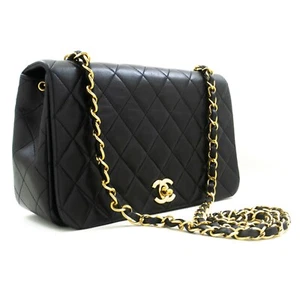 p07 CHANEL Authentic Full Flap Chain Shoulder Bag Black Quilted Lambskin Leather - Picture 1 of 17