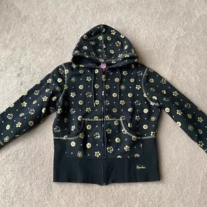 PEPE JEANS BIGGER GIRLS XL HOODIE, FULL ZIP, POCKETS, BLACK/ GOLD, FLORAL - Picture 1 of 4