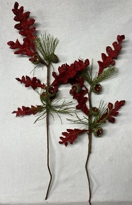 Hojas de brillo artificial alambre rojo selecciones de cerezas decoración floral de Navidad vintage Foto 1 de 4