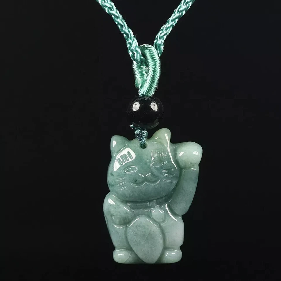 Certified Grade A Oil Green Natural Jadeite Jade Pendant Lucky Money Cat 34352 - Image 1 of 1