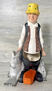 Vintage 1981 Humor Fischer Mann Kaktus Übertopf Vase Figur 12" großer Fisch lustig - Bild 1 von 10