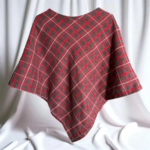 Fratelli Tallia Plaid Poncho - Red - Picture 1 of 5
