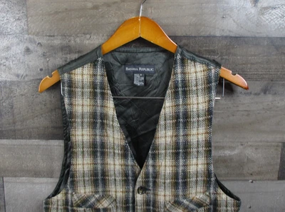 Chaleco Banana Republic Para Hombre Mediano Lana A Cuadros Acolchado Forrado Marrón Verde De Colección Foto 1 de 4