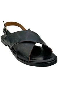 Miz Mooz Women's Leather Backstrap Crossover Sandals Black - Picture 1 of 3