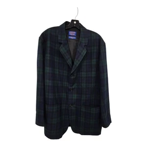 Vintage Pendleton Black Watch Plaid Blazer Wool Mens Green Blue 3 Button Jacket - Picture 1 of 17