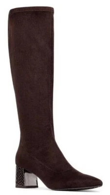 Donald Plinner Reginasu Dark Brown Stretch Suede Boots Size 9 Block Heel - Image 1 of 4