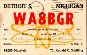 Radio Postcard - WA8BGR - DETROIT, Michigan - Picture 1 of 2