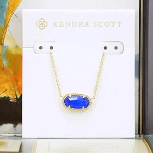 NWT Kendra Scott Elisa Short Necklace Cat's Eye Cobalt Blue Gold Tone - Picture 1 of 7
