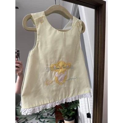 Vestido Jersey Vintage Samara 2T Amarillo Queso Ratón Bordado Ojales Encaje Bordado Foto 1 de 4