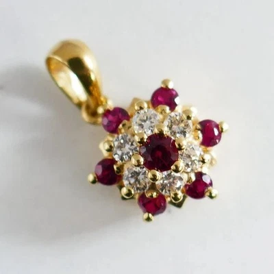 1Ct Round Cut Lab-Created Ruby 18" Chain Pendant 14k Yellow Gold Plated Silver - Image 1 of 3