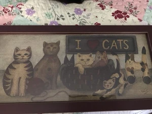 23.5” X 11.5” I Love Cats Picture Vintage Folk Art Style  - Picture 1 of 4