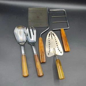 Vintage Bakelit Griff Küchenutensilien Kuchen Scheibe Schaufel Spatel 5er Set - Bild 1 von 10