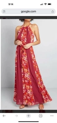 Modcloth "Illuminated Elegance" Chiffon Maxi Dress -Striped Floral- Size Large - Image 1 of 4